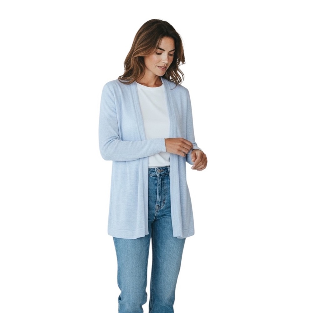 Eileen Fisher Merino Wool Lightweight Open Front Cardigan Sweater
